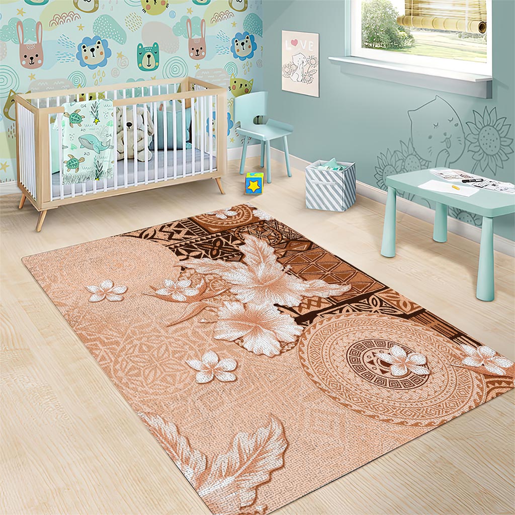 Hawaii Tapa Pattern With Brown Hibiscus Area Rug