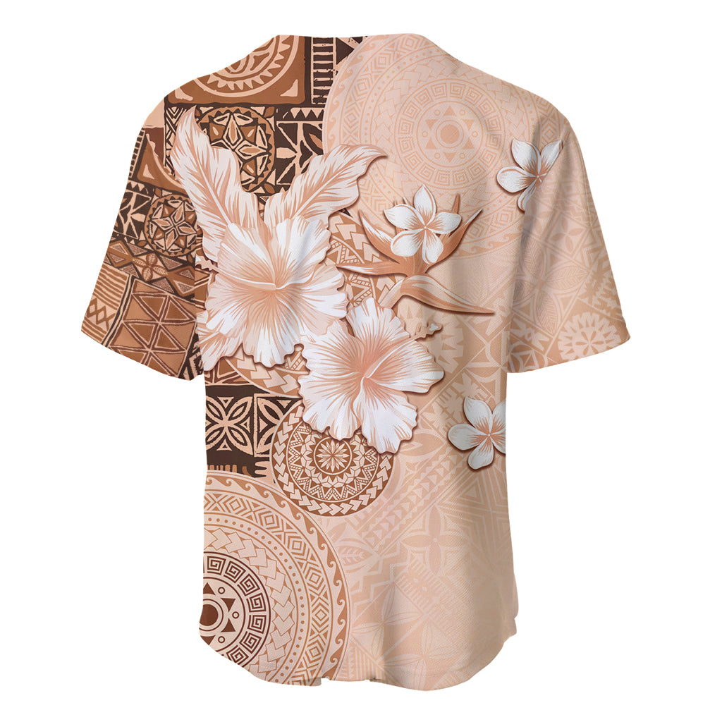 Hawaii Tapa Pattern With Brown Hibiscus Baseball Jersey LT05 - Polynesian Pride