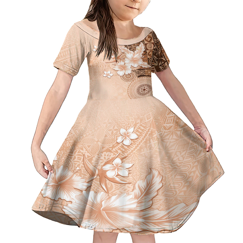 Hawaii Tapa Pattern With Brown Hibiscus Family Matching Tank Maxi Dress and Hawaiian Shirt