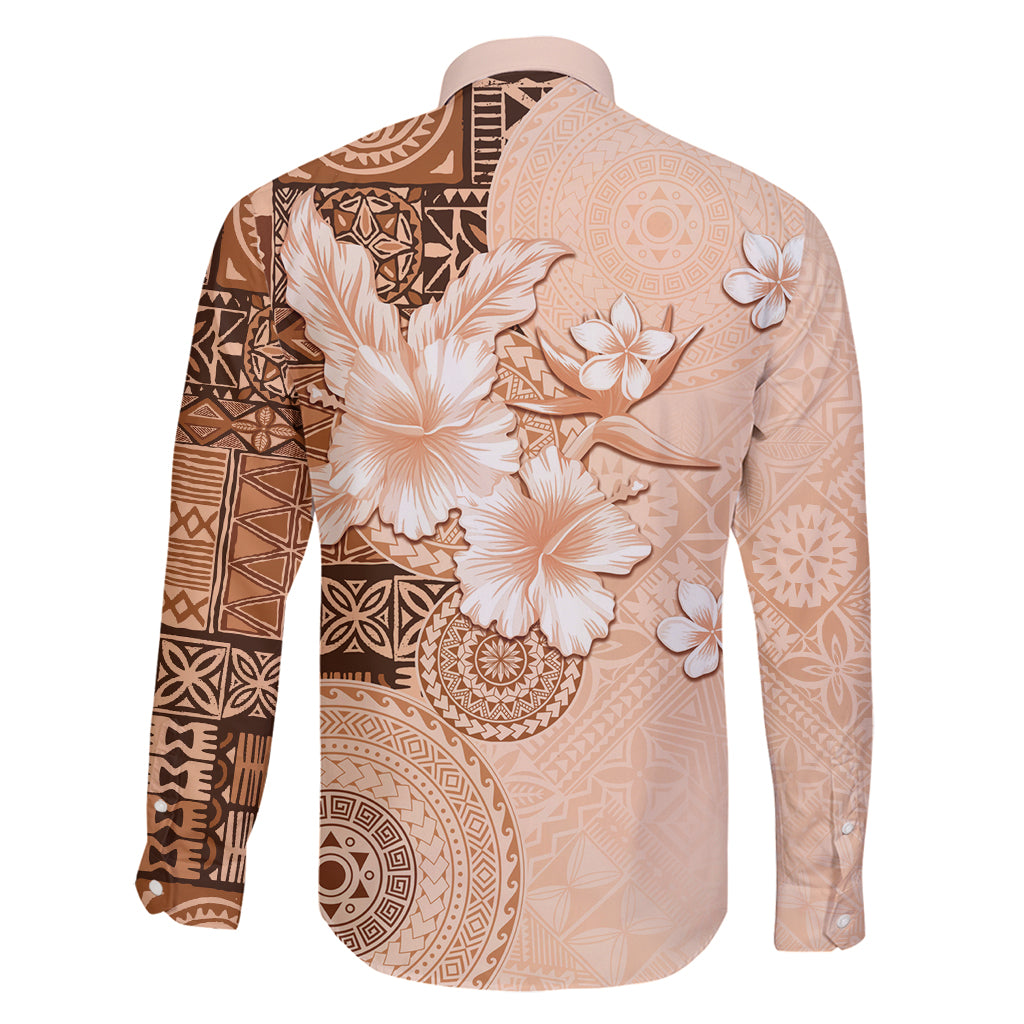 Hawaii Tapa Pattern With Brown Hibiscus Family Matching Tank Maxi Dress and Hawaiian Shirt