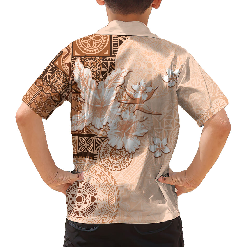 Hawaii Tapa Pattern With Brown Hibiscus Kid Hawaiian Shirt