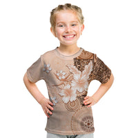Hawaii Tapa Pattern With Brown Hibiscus Kid T Shirt