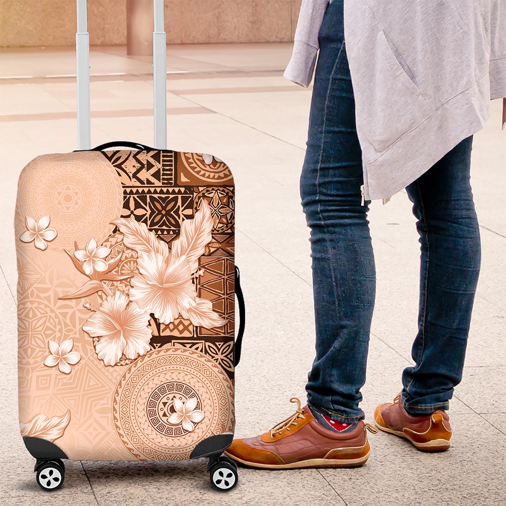 Hawaii Tapa Pattern With Brown Hibiscus Luggage Cover LT05 Brown - Polynesian Pride