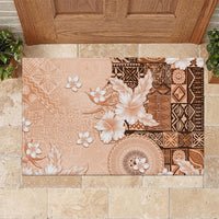Hawaii Tapa Pattern With Brown Hibiscus Rubber Doormat