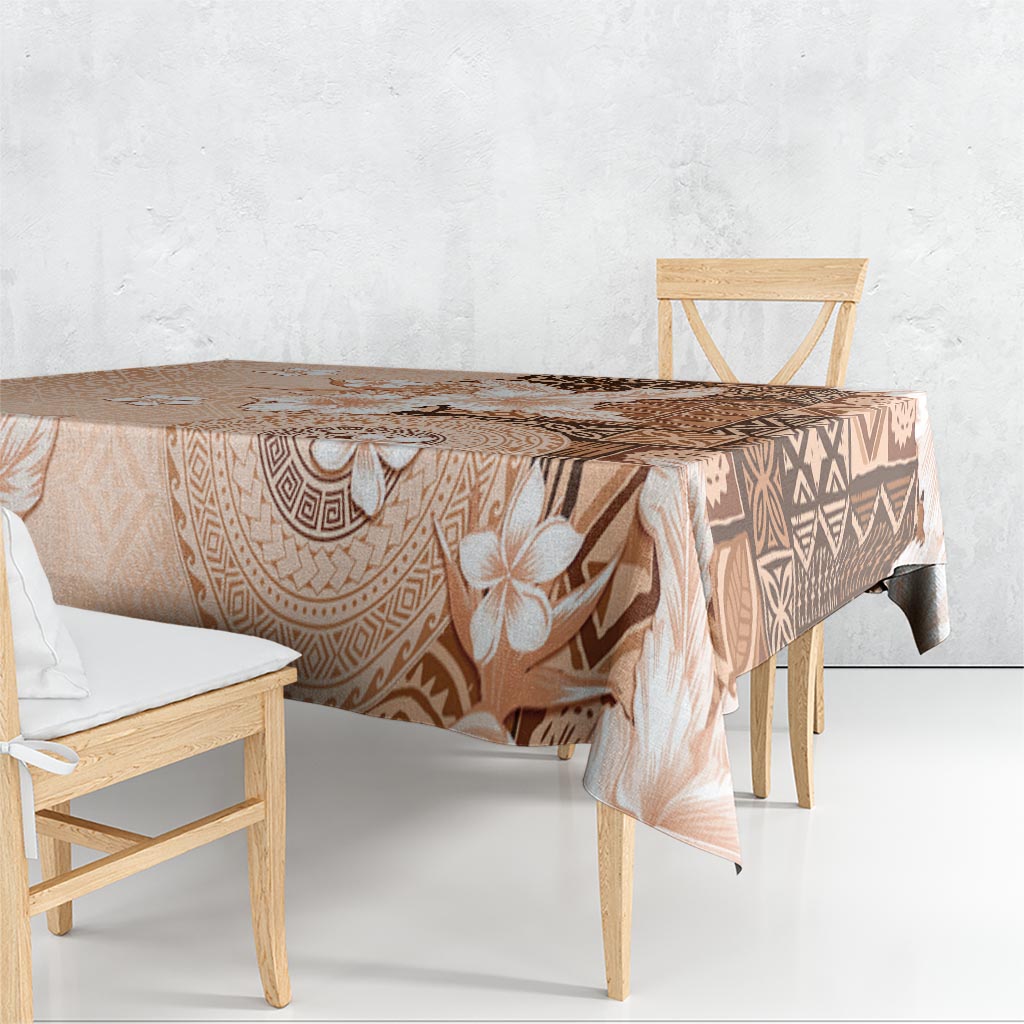 Hawaii Tapa Pattern With Brown Hibiscus Tablecloth