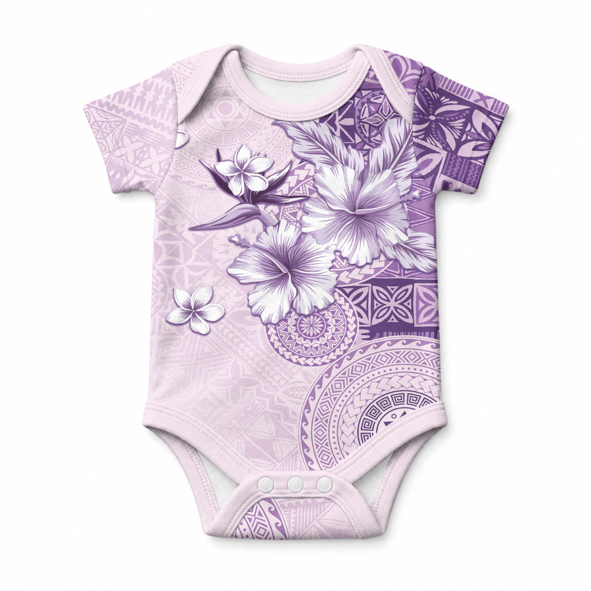 Hawaii Tapa Pattern With Violet Hibiscus Baby Onesie LT05 Violet - Polynesian Pride