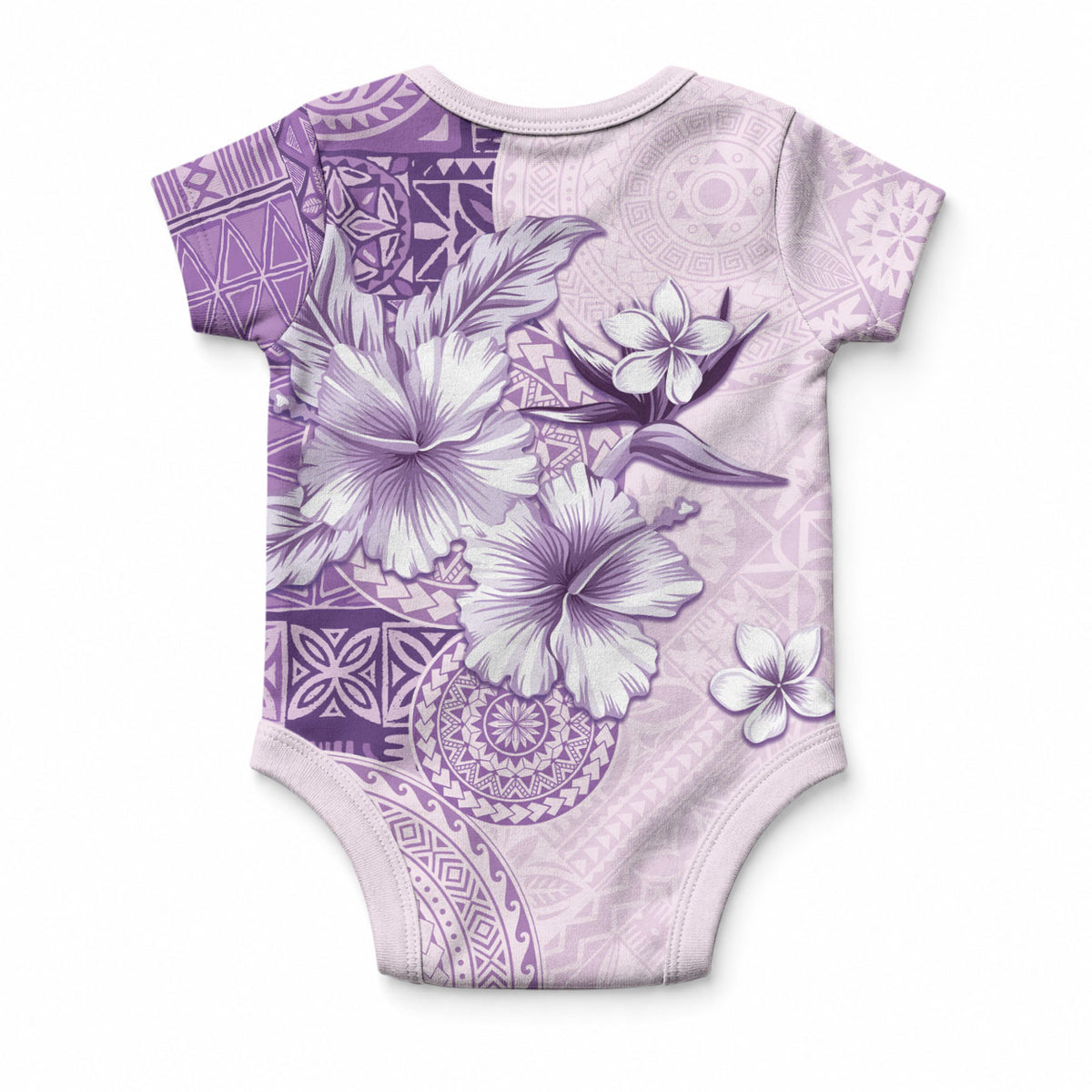 Hawaii Tapa Pattern With Violet Hibiscus Baby Onesie LT05 - Polynesian Pride