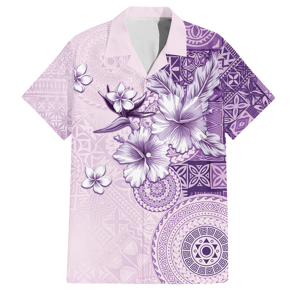 Hawaii Tapa Pattern With Violet Hibiscus Family Matching Summer Maxi Dress and Hawaiian Shirt LT05 Dad's Shirt - Short Sleeve Violet - Polynesian Pride