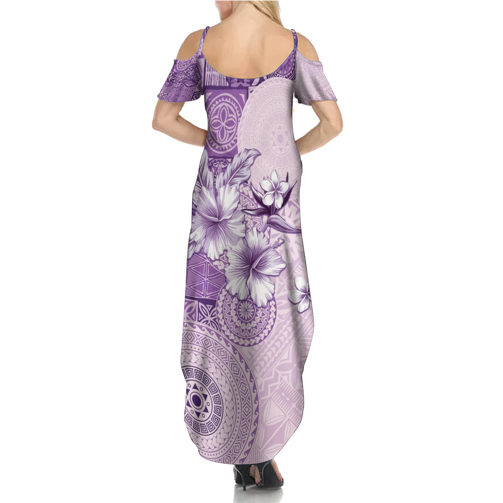 Hawaii Tapa Pattern With Violet Hibiscus Family Matching Summer Maxi Dress and Hawaiian Shirt LT05 - Polynesian Pride