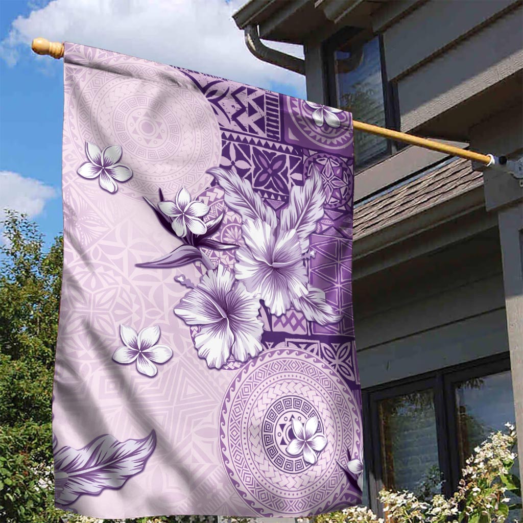 Hawaii Tapa Pattern With Violet Hibiscus Garden Flag