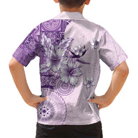 Hawaii Tapa Pattern With Violet Hibiscus Kid Hawaiian Shirt