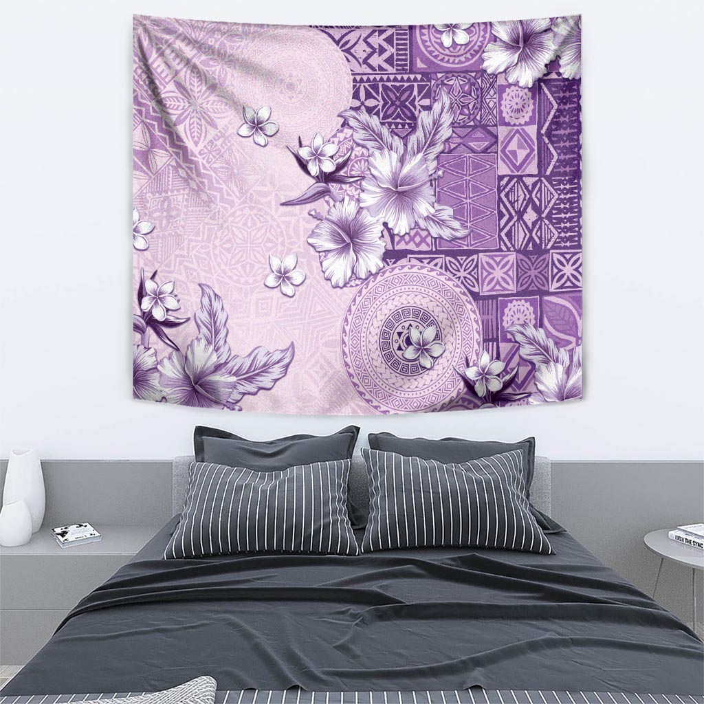 Hawaii Tapa Pattern With Violet Hibiscus Tapestry