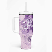 Hawaii Tapa Pattern With Violet Hibiscus Tumbler With Handle LT05 - Polynesian Pride