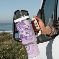 Hawaii Tapa Pattern With Violet Hibiscus Tumbler With Handle LT05 - Polynesian Pride