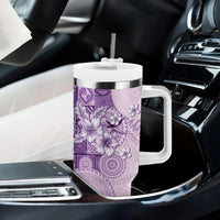 Hawaii Tapa Pattern With Violet Hibiscus Tumbler With Handle LT05 - Polynesian Pride