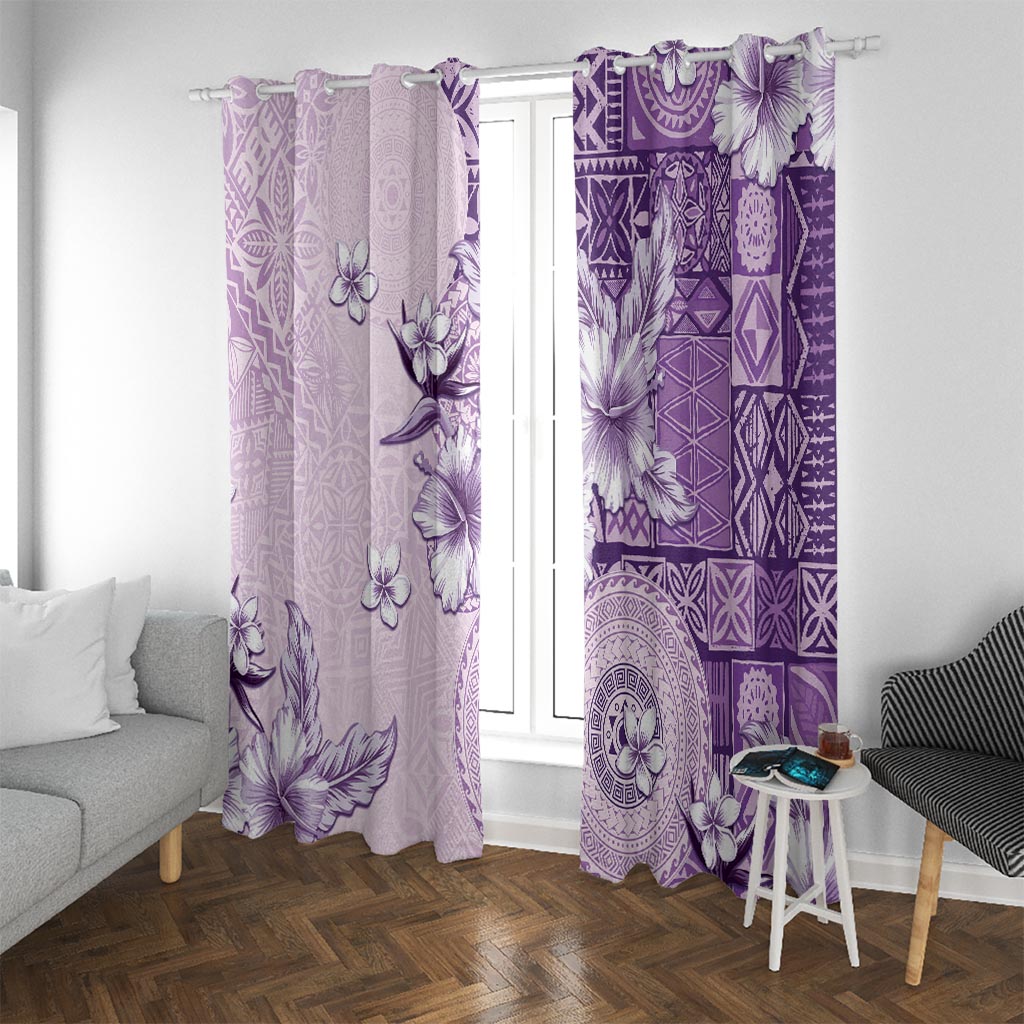 Hawaii Tapa Pattern With Violet Hibiscus Window Curtain