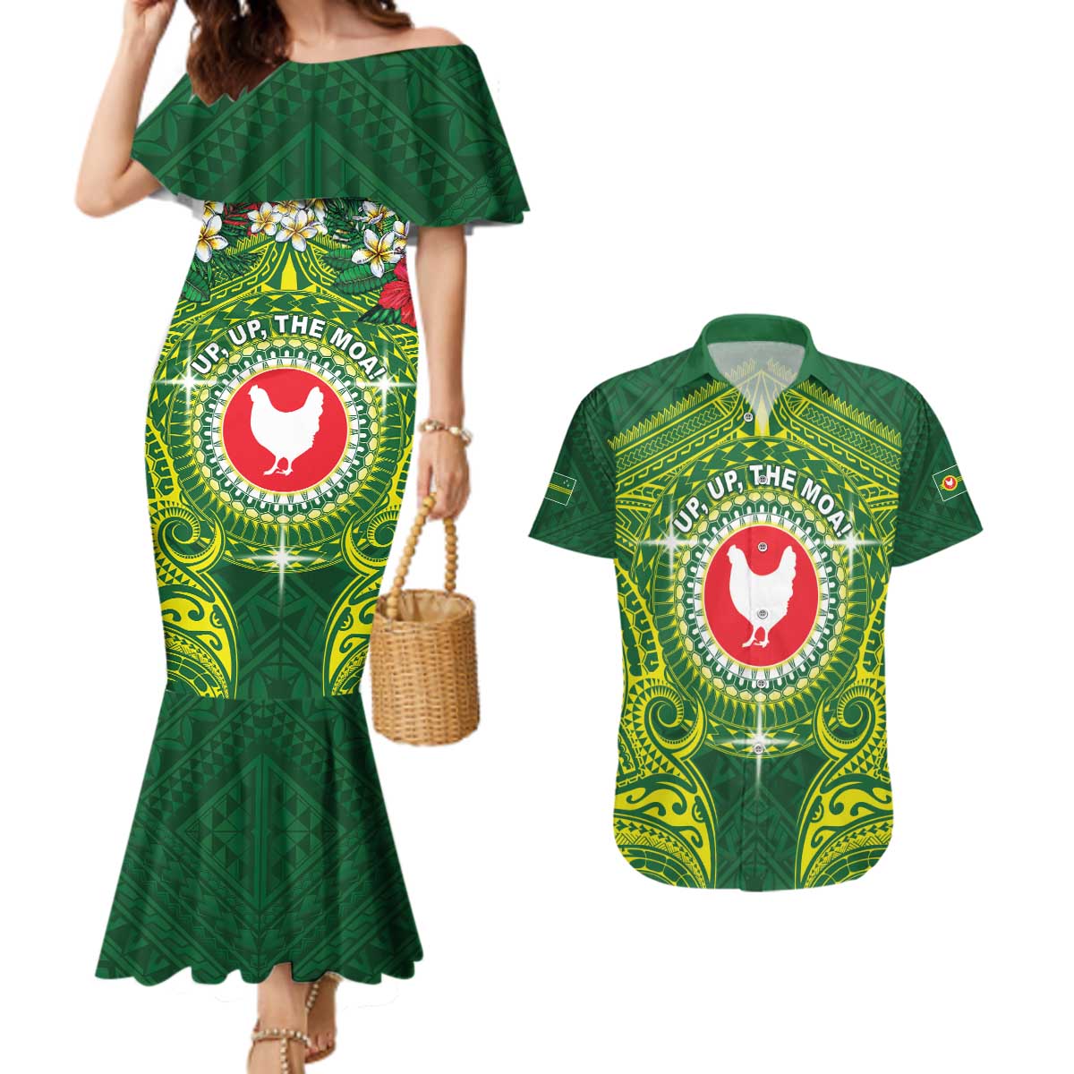 Personalized American Samoa Manua Cession Day Couples Matching Mermaid Dress and Hawaiian Shirt Up Up The Moa