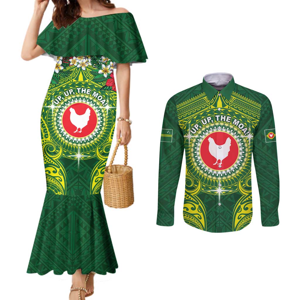 Personalized American Samoa Manua Cession Day Couples Matching Mermaid Dress and Long Sleeve Button Shirt Up Up The Moa
