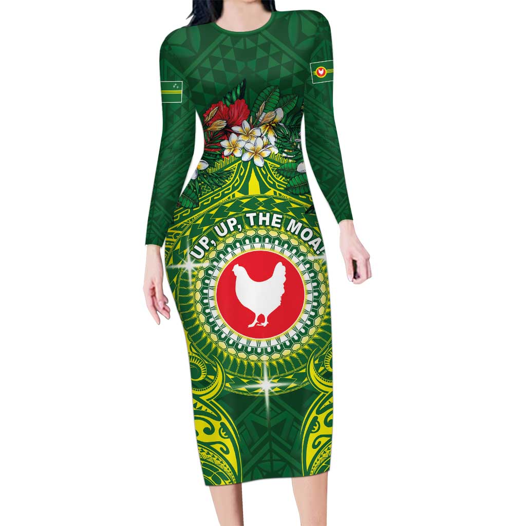 Personalized American Samoa Manua Cession Day Family Matching Long Sleeve Bodycon Dress and Hawaiian Shirt Up Up The Moa LT05 Mom's Dress Green - Polynesian Pride