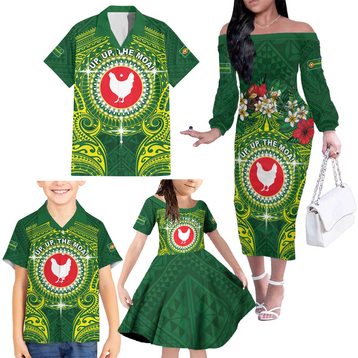 Personalized American Samoa Manua Cession Day Family Matching Off The Shoulder Long Sleeve Dress and Hawaiian Shirt Up Up The Moa LT05 - Polynesian Pride