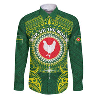 Personalized American Samoa Manua Cession Day Family Matching Off The Shoulder Long Sleeve Dress and Hawaiian Shirt Up Up The Moa LT05 Dad's Shirt - Long Sleeve Green - Polynesian Pride
