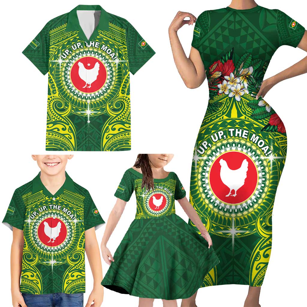 Personalized American Samoa Manua Cession Day Family Matching Short Sleeve Bodycon Dress and Hawaiian Shirt Up Up The Moa LT05 - Polynesian Pride
