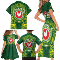 Personalized American Samoa Manua Cession Day Family Matching Short Sleeve Bodycon Dress and Hawaiian Shirt Up Up The Moa LT05 - Polynesian Pride