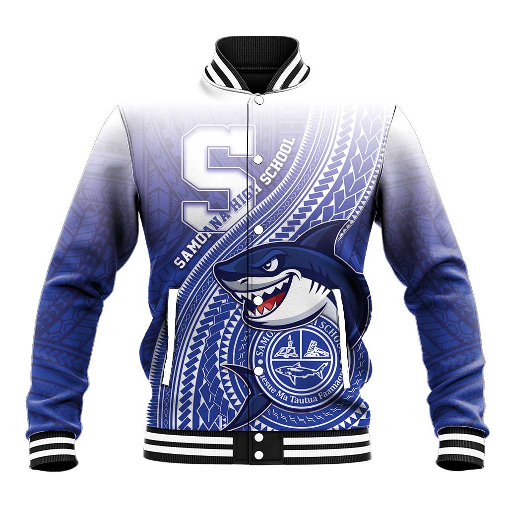 Personalized Samoana High School Baseball Jacket Polynesian Tribal Shark