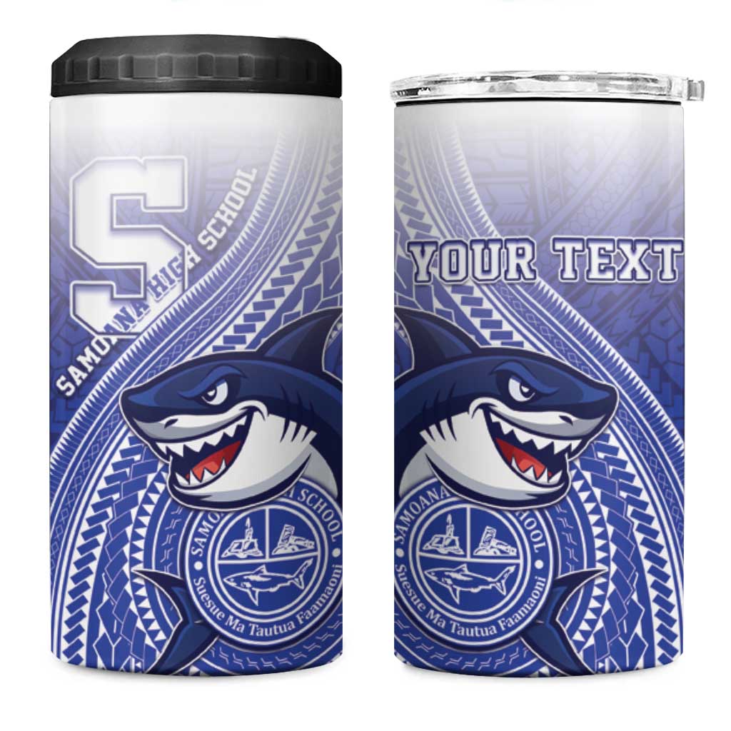 Personalized Samoana High School 4 in 1 Can Cooler Tumbler Polynesian Tribal Shark