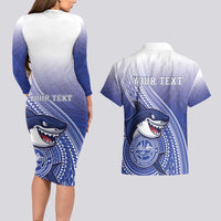 Personalized Samoana High School Couples Matching Long Sleeve Bodycon Dress and Hawaiian Shirt Polynesian Tribal Shark
