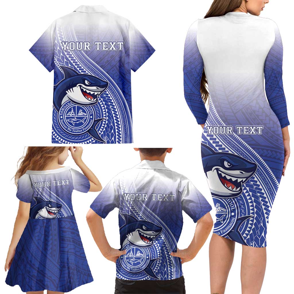 Personalized Samoana High School Family Matching Long Sleeve Bodycon Dress and Hawaiian Shirt Polynesian Tribal Shark LT05 - Polynesian Pride