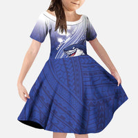 Personalized Samoana High School Family Matching Mermaid Dress and Hawaiian Shirt Polynesian Tribal Shark LT05 Daughter's Dress Blue - Polynesian Pride