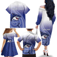 Personalized Samoana High School Family Matching Off The Shoulder Long Sleeve Dress and Hawaiian Shirt Polynesian Tribal Shark LT05 - Polynesian Pride