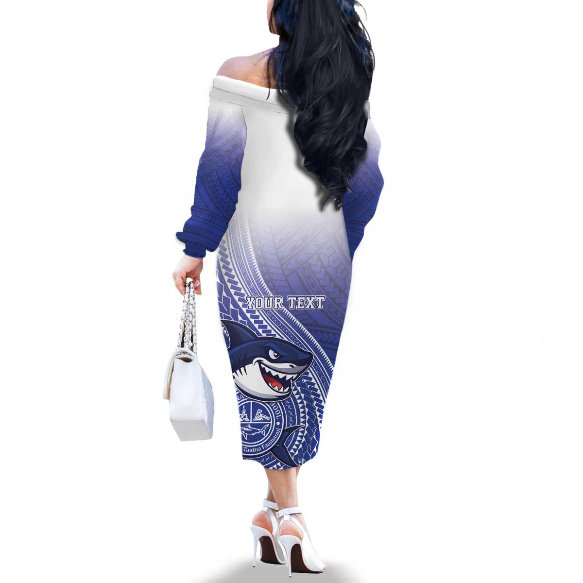 Personalized Samoana High School Family Matching Off The Shoulder Long Sleeve Dress and Hawaiian Shirt Polynesian Tribal Shark LT05 - Polynesian Pride