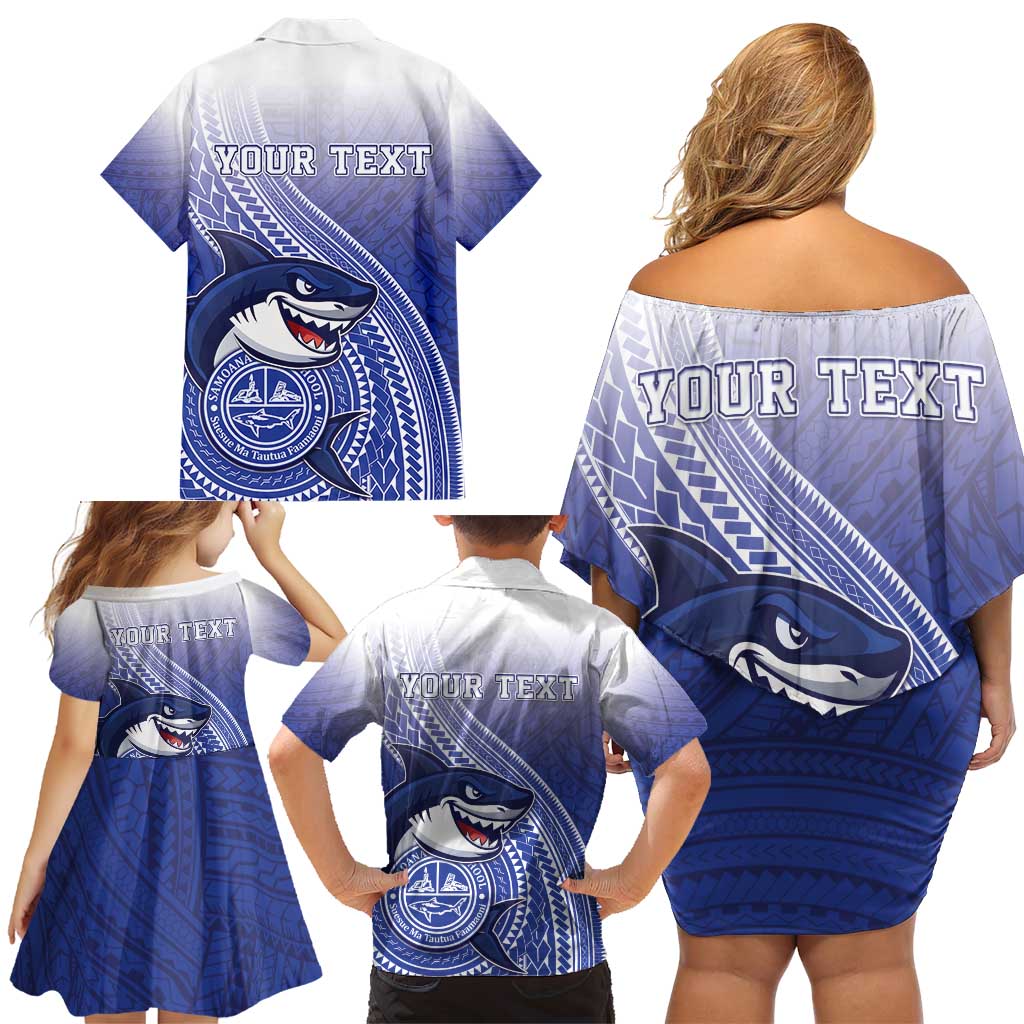 Personalized Samoana High School Family Matching Off Shoulder Short Dress and Hawaiian Shirt Polynesian Tribal Shark LT05 - Polynesian Pride