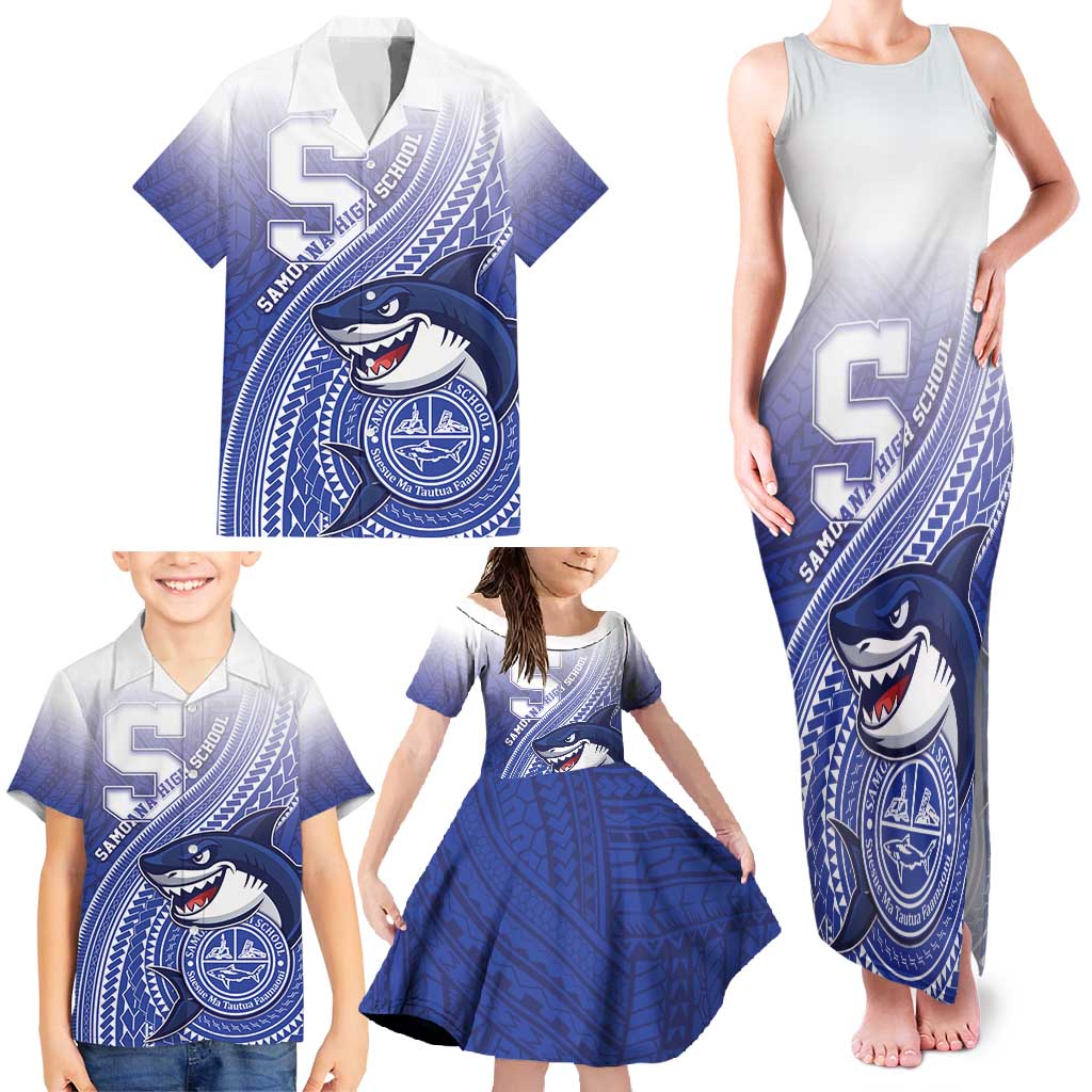 Personalized Samoana High School Family Matching Tank Maxi Dress and Hawaiian Shirt Polynesian Tribal Shark LT05 - Polynesian Pride