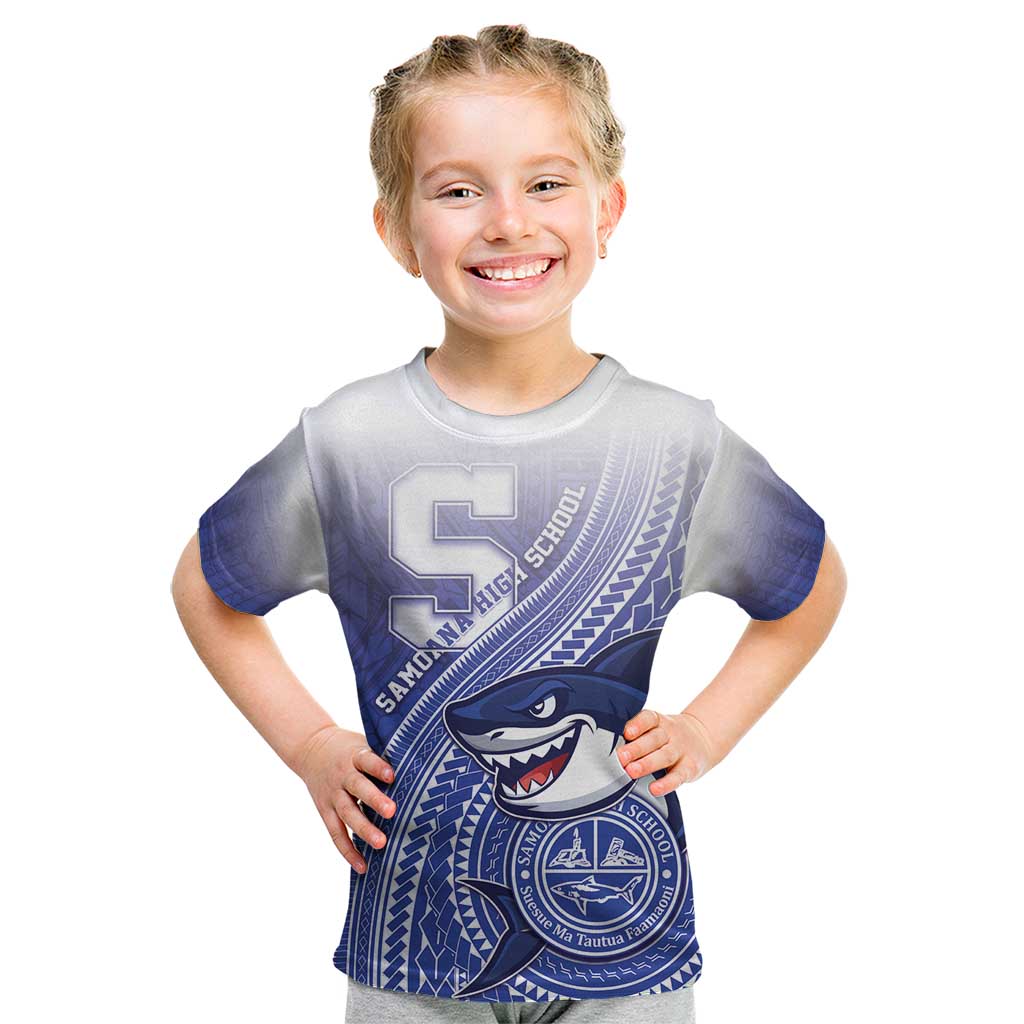 Personalized Samoana High School Kid T Shirt Polynesian Tribal Shark