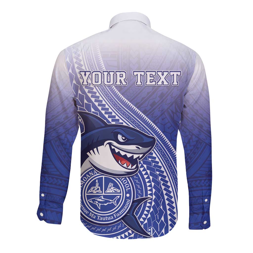Personalized Samoana High School Long Sleeve Button Shirt Polynesian Tribal Shark