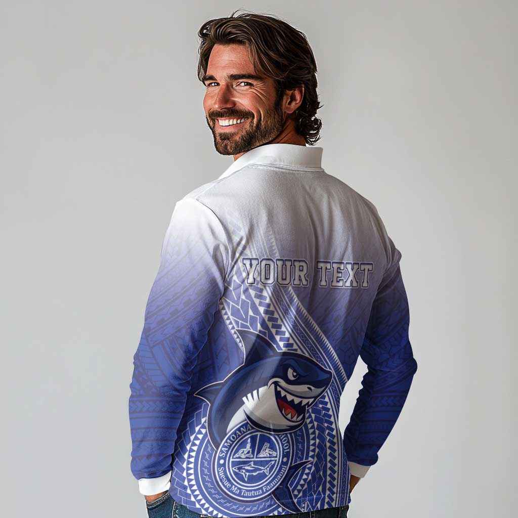 Personalized Samoana High School Long Sleeve Polo Shirt Polynesian Tribal Shark