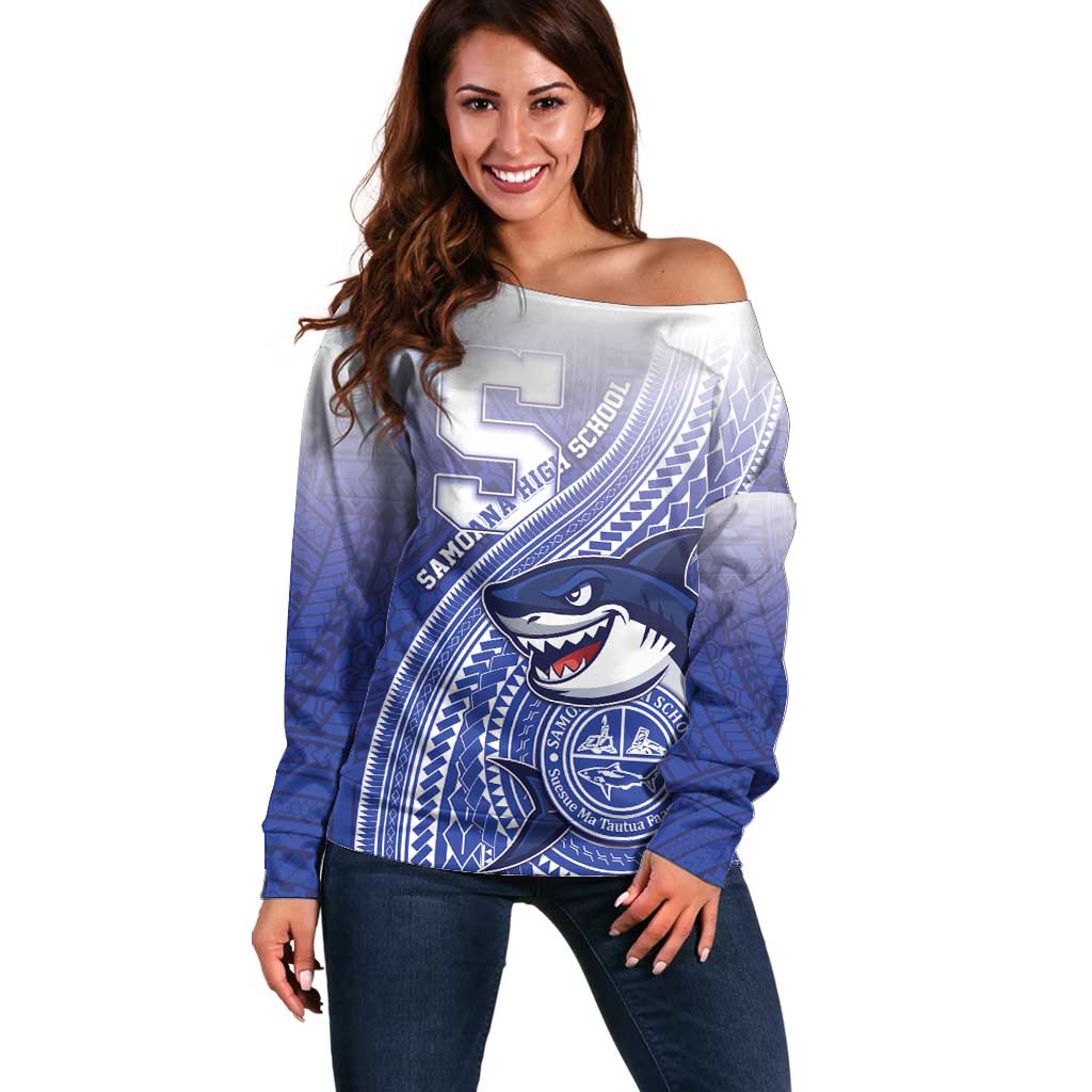 Personalized Samoana High School Off Shoulder Sweater Polynesian Tribal Shark
