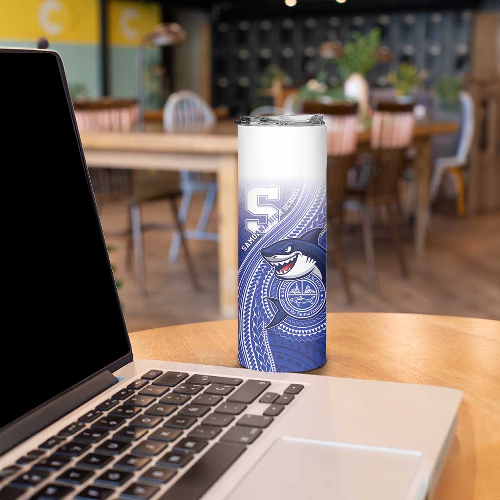 Personalized Samoana High School Skinny Tumbler Polynesian Tribal Shark