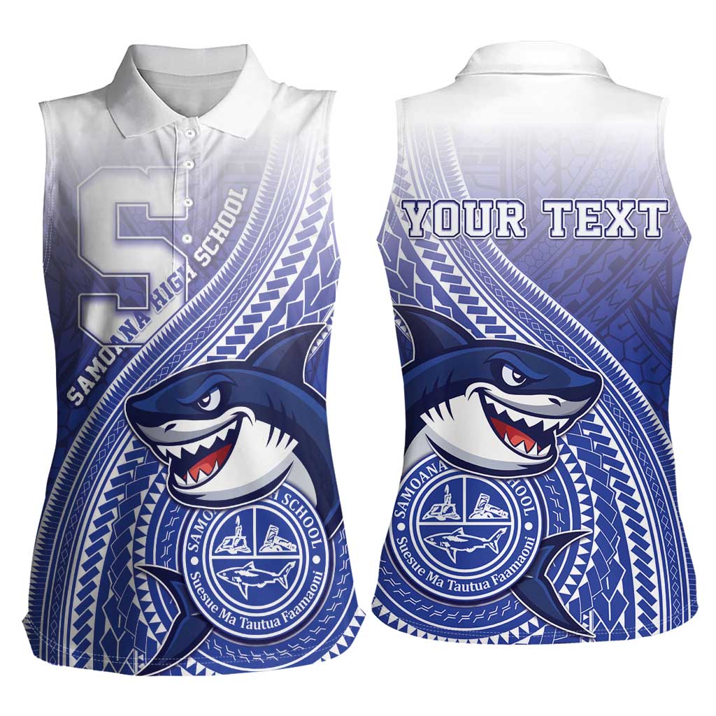 Personalized Samoana High School Women Sleeveless Polo Shirt Polynesian Tribal Shark