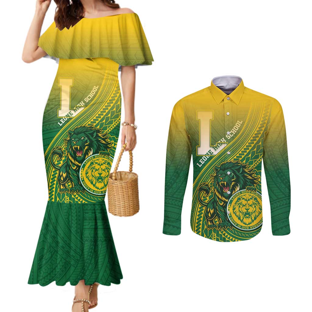 Personalized Leone High School Couples Matching Mermaid Dress and Long Sleeve Button Shirt Leone Lion