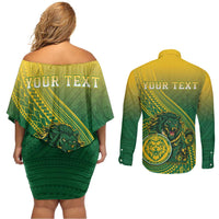 Personalized Leone High School Couples Matching Off Shoulder Short Dress and Long Sleeve Button Shirt Leone Lion