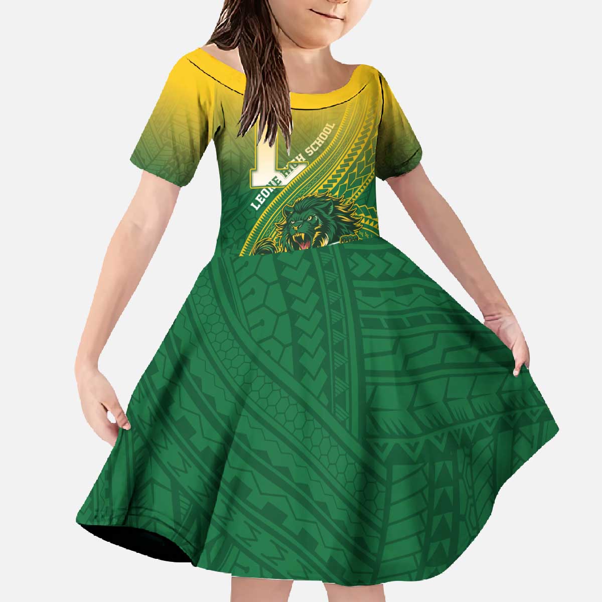 Personalized Leone High School Family Matching Off The Shoulder Long Sleeve Dress and Hawaiian Shirt Leone Lion