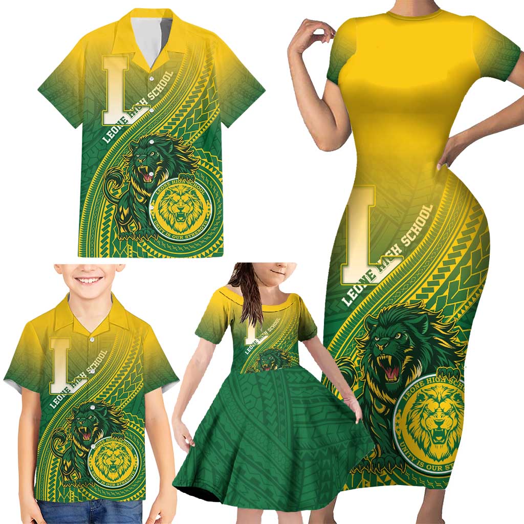 Personalized Leone High School Family Matching Short Sleeve Bodycon Dress and Hawaiian Shirt Leone Lion LT05 - Polynesian Pride