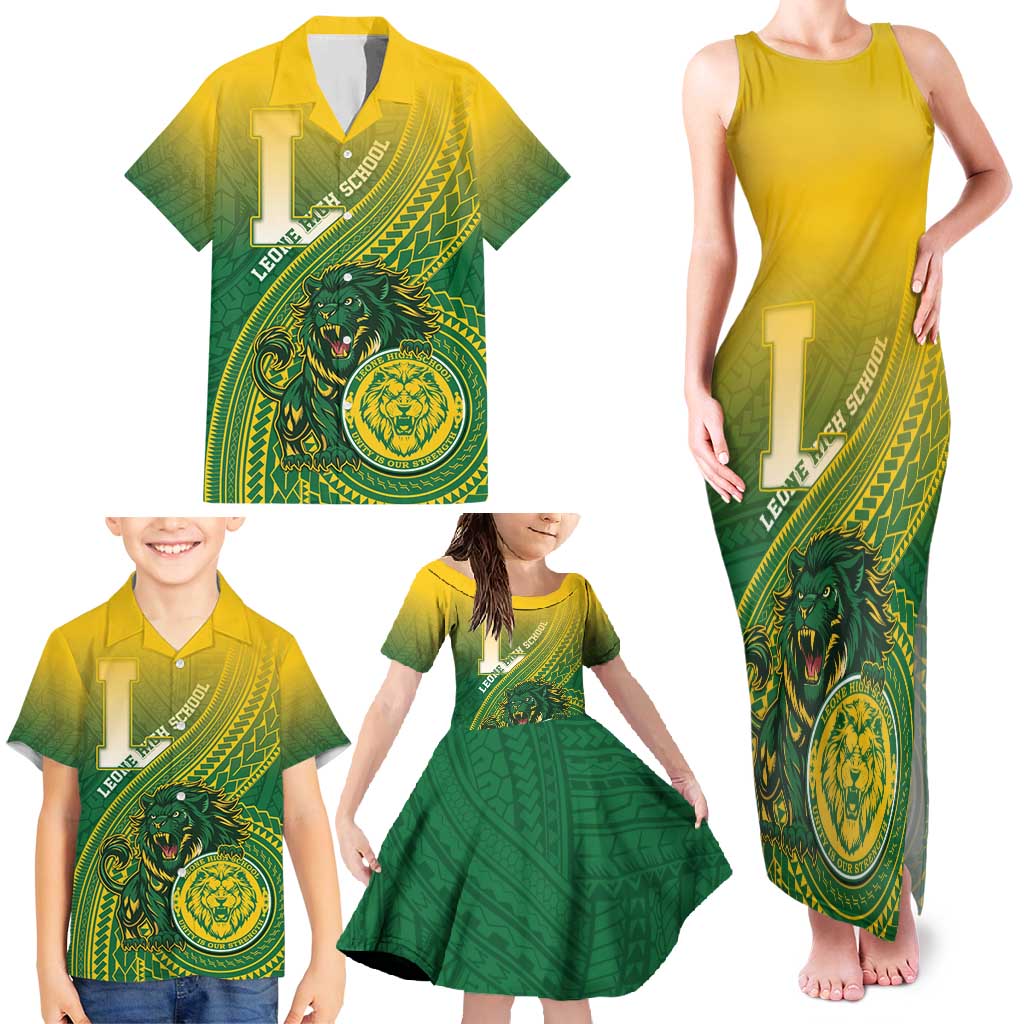 Personalized Leone High School Family Matching Tank Maxi Dress and Hawaiian Shirt Leone Lion LT05 - Polynesian Pride