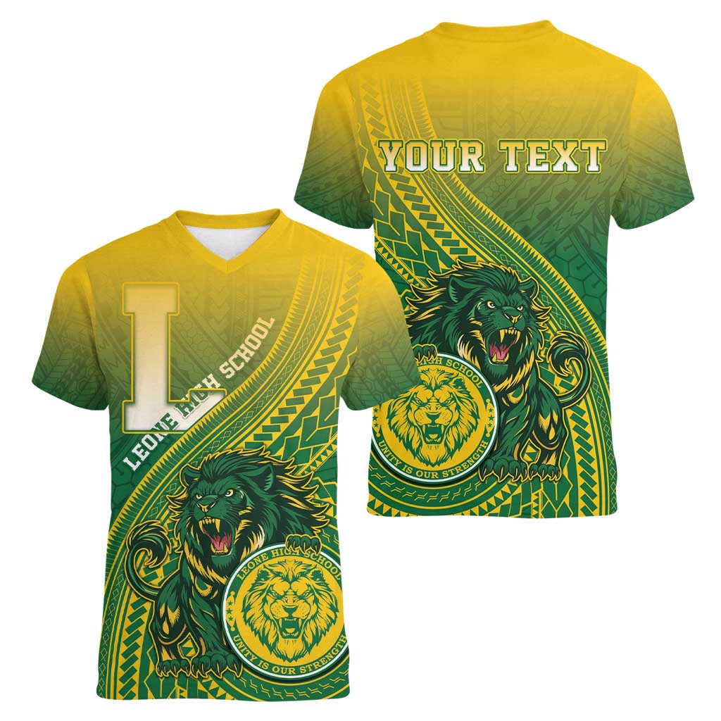 Personalized Leone High School Women V-Neck T-Shirt Leone Lion