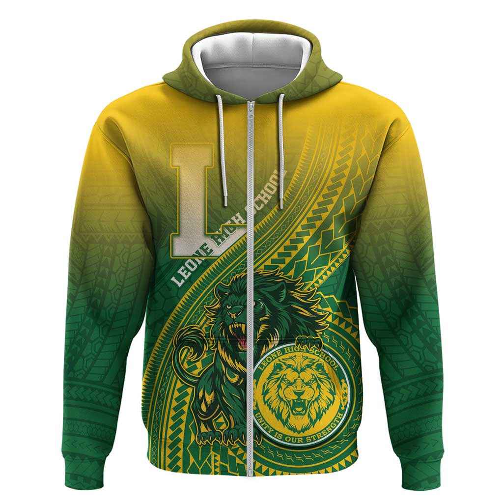 Personalized Leone High School Zip Hoodie Leone Lion LT05 Zip Hoodie Green - Polynesian Pride