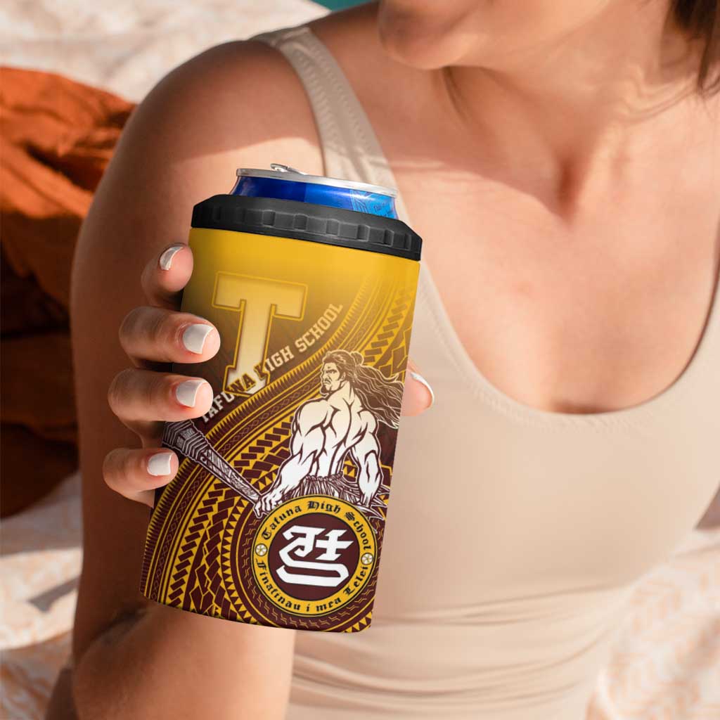 Personalized Tafuna High School 4 in 1 Can Cooler Tumbler Polynesian Warrior